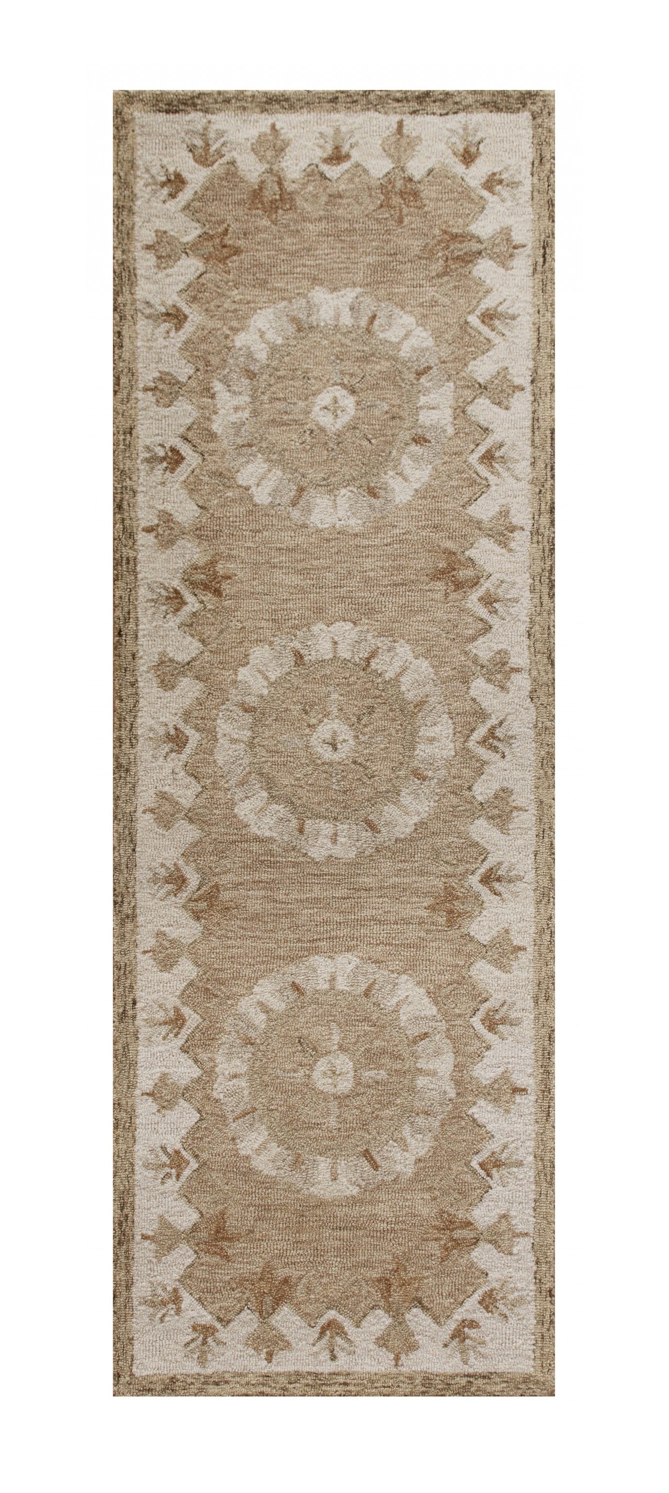 HomeRoots 2' x 7' Tan Retro Modern Medallion Runner Rug