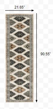 HomeRoots 2' x 8' Abstract Ivory and Gray Geometric Indoor Runner Rug