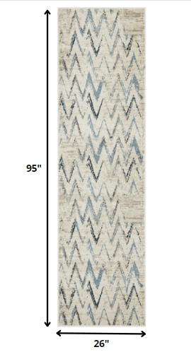 HomeRoots 2' x 8' Beige Blue Distressed Chevron Runner Rug