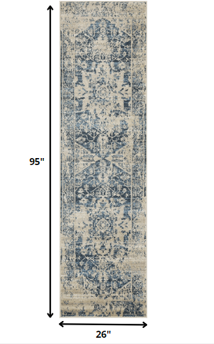 HomeRoots 2' x 8' Beige Blue Distressed Medallion Runner Rug