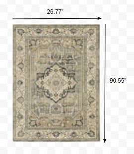 HomeRoots 2' x 8' Beige and Gray Traditional Medallion Indoor Runner Rug