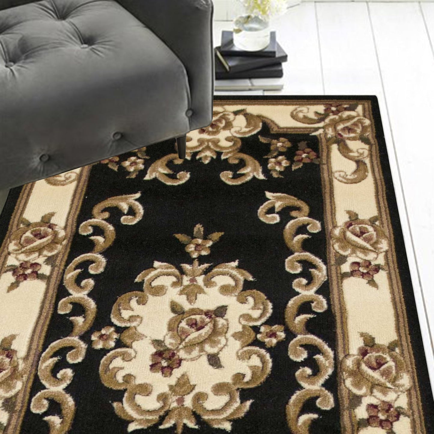 HomeRoots 2' x 8' Black or Ivory Medallion Runner Rug