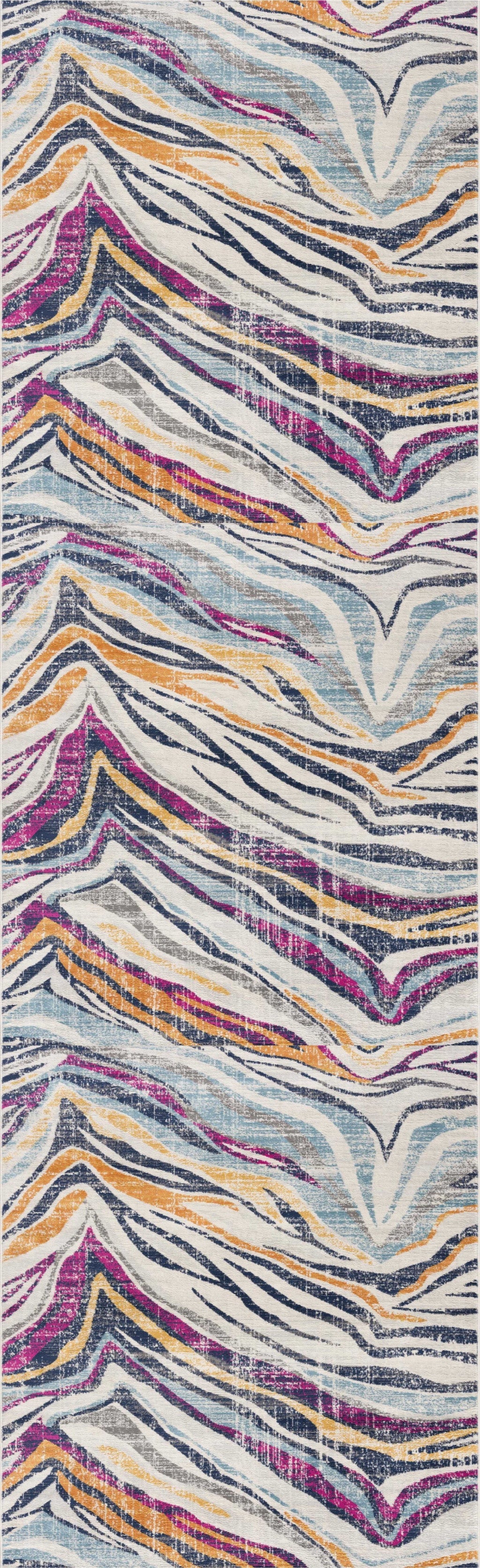 HomeRoots 2' x 8' Blue and Gold Zebra Pattern Runner Rug