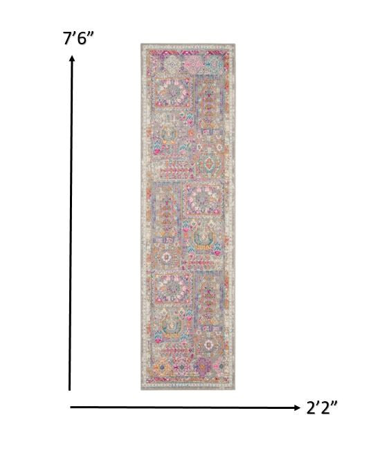 HomeRoots 2' x 8' Gray Distressed Ornamental Runner Rug