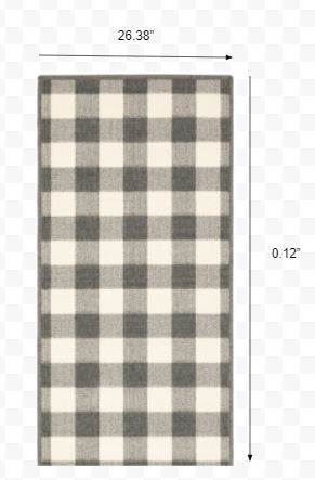 HomeRoots 2’ x 8’ Gray and Ivory Gingham Indoor Outdoor Runner Rug