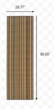 HomeRoots 2’ x 8’ Green and Brown Striped Indoor Outdoor Runner Rug