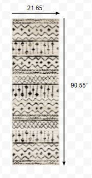 HomeRoots 2' x 8' Ivory and Black Eclectic Patterns Indoor Runner Rug