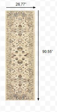 HomeRoots 2' x 8' Ivory and Gold Distressed Indoor Runner Rug