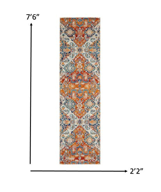 HomeRoots 2' x 8' Ivory and Gold Floral Motif Runner Rug