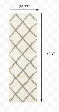 HomeRoots 2' x 8' Ivory and Gray Geometric Lattice Runner Rug
