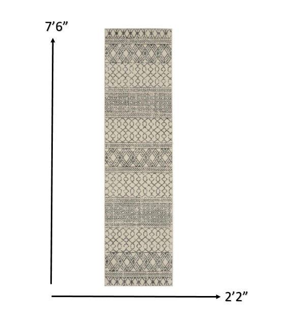 HomeRoots 2' x 8' Ivory and Gray Geometric Runner Rug
