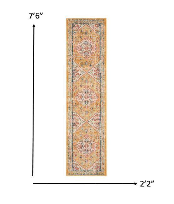 HomeRoots 2' x 8' Ivory and Yellow Center Medallion Runner Rug