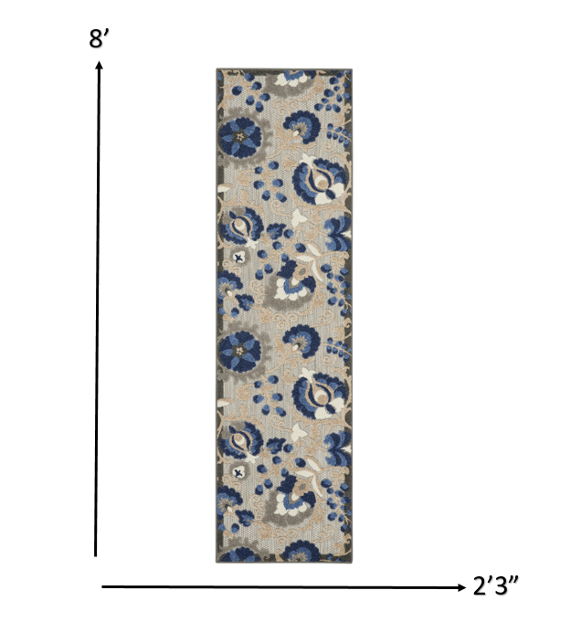 HomeRoots 2’ x 8’ Natural and Blue Indoor Outdoor Runner Rug