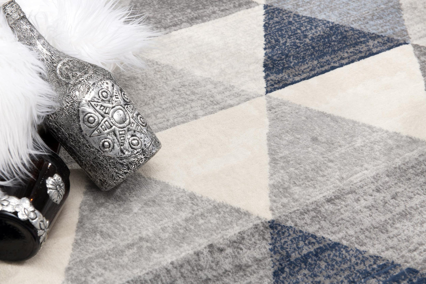 HomeRoots 2’ x 8’ Navy Blue Geometric Diamond Runner Rug