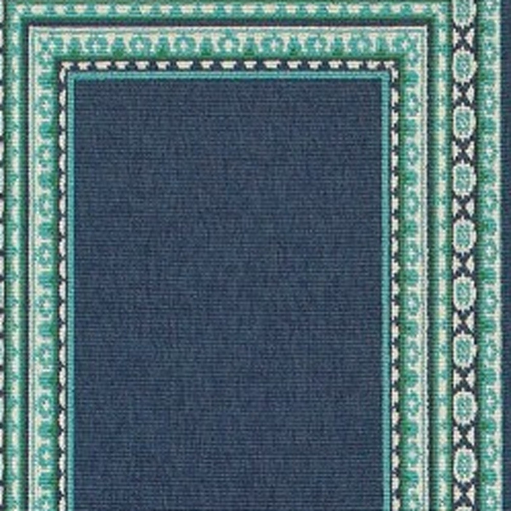 HomeRoots 2’ x 8’ Navy and Green Geometric Indoor Outdoor Runner Rug