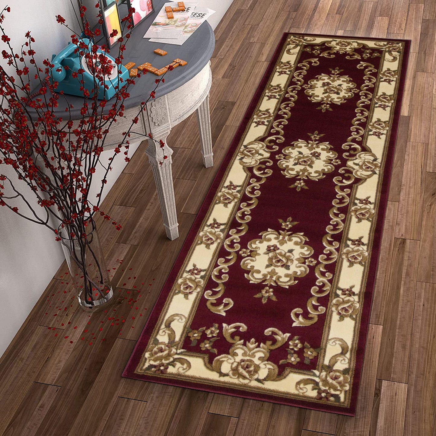 HomeRoots 2' x 8' Red or Ivory Medallion Runner Rug