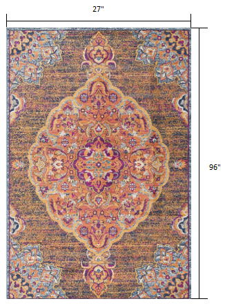 HomeRoots 2' x 8' Rustic Orange Medallion Runner Rug