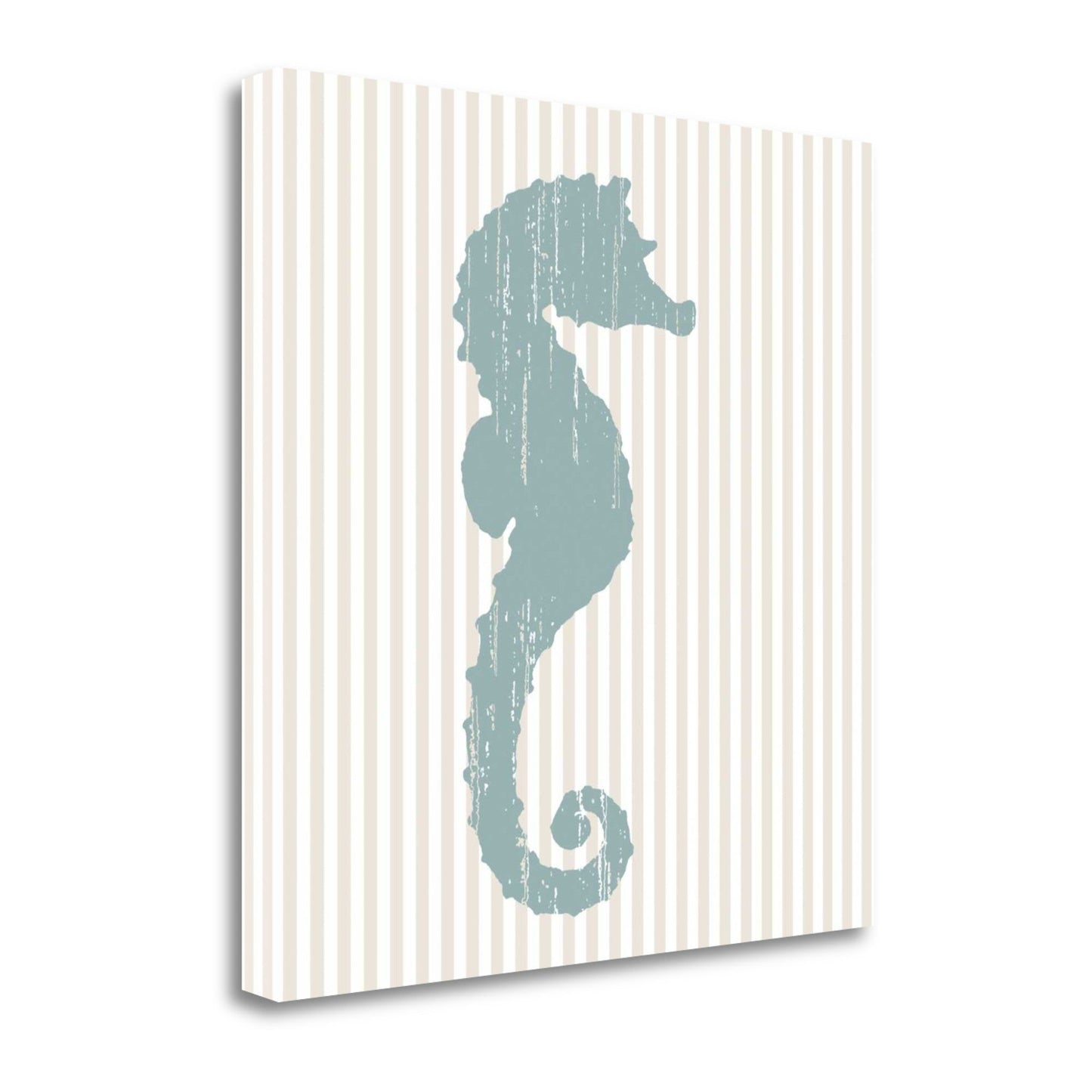 HomeRoots 20" Aqua Seahorse Tan Striped Background Giclee Wrap Canvas Wall Art
