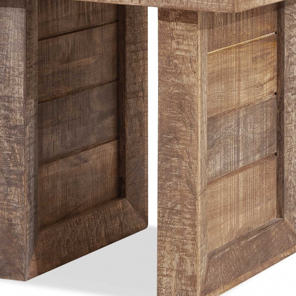 HomeRoots 20" Solid Wood Butcher Block Style End or Side Table in Brown Finish