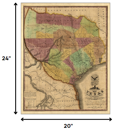 HomeRoots 20" x 24" Texas and Surroundings c1837 Vintage Map Poster Wall Art