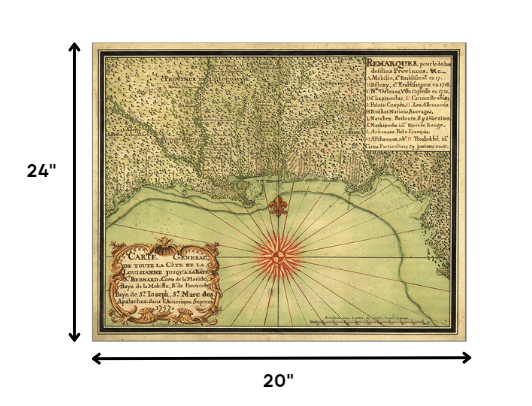 HomeRoots 20" x 24" c1747 Map of the Gulf Coast Vintage Poster Wall Art