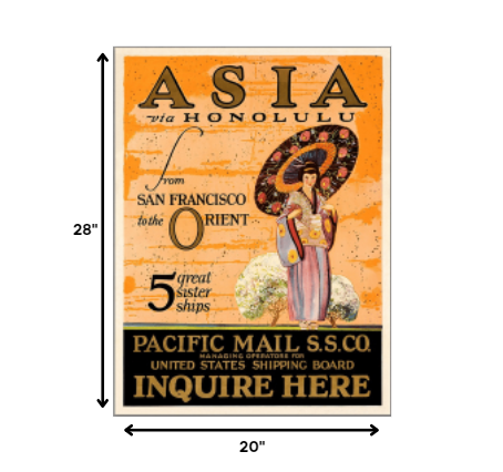 HomeRoots 20" x 28" Asia via Honolulu Vintage Travel Wall Art