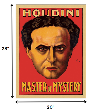 HomeRoots 20" x 28" Houdini Master of Mystery Vintage Magic Poster Wall Art
