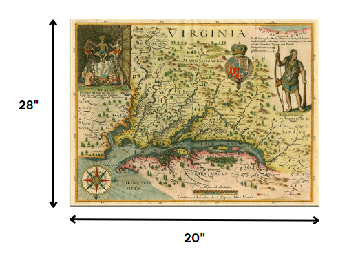 HomeRoots 20" x 28" Map of Virginia c1627 Vintage Poster Wall Art