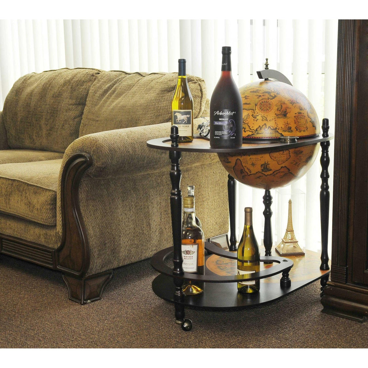 HomeRoots 20" x 32" x 36" Globe Drink Trolley in Red Finish