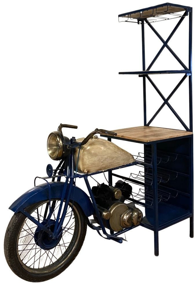 HomeRoots 20.5" x 58" x 71" Half-Bike Bar in Antiqued Blue Finish