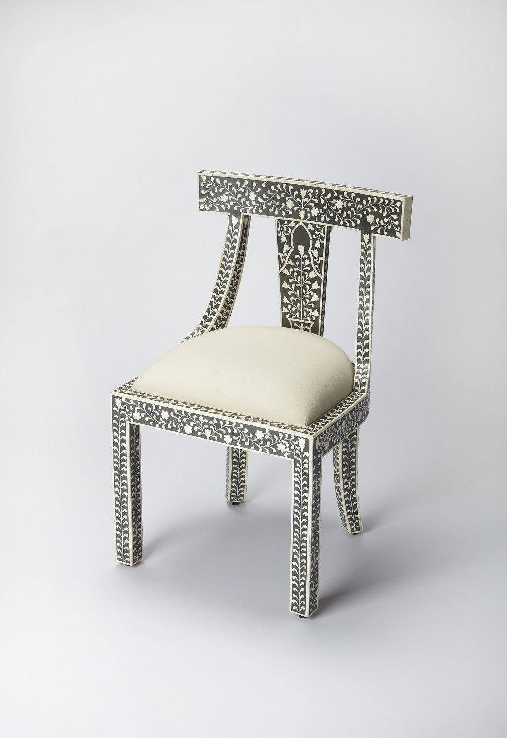 HomeRoots 21" White Fabric Side Chair With Bone and Black Finish