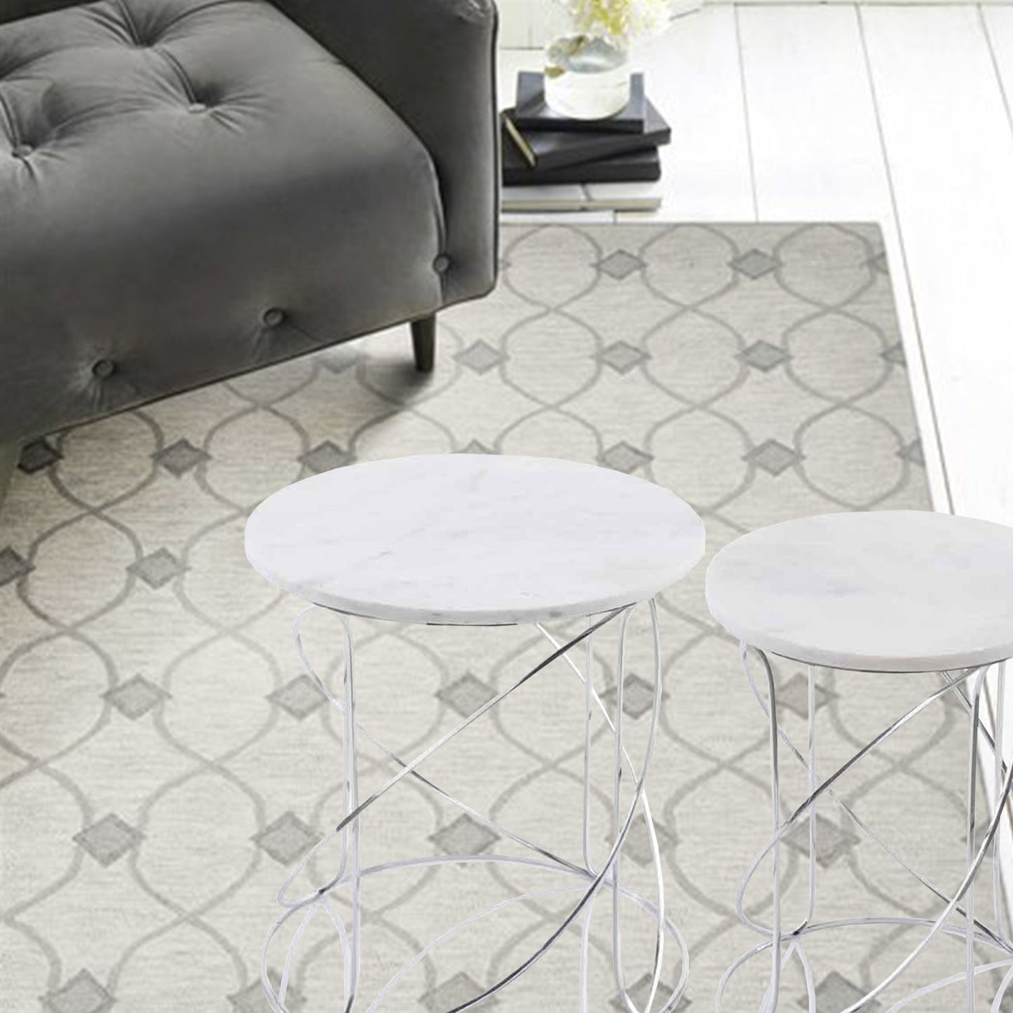 HomeRoots 21" White Faux Marble Round End Tables in Set of 2