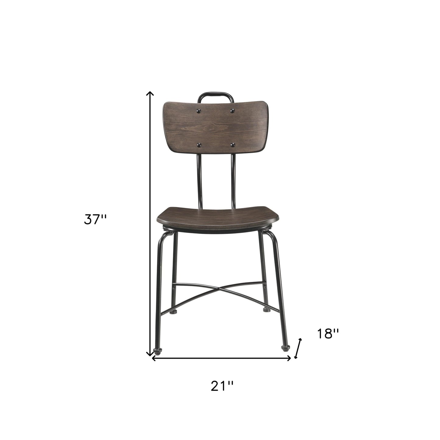 HomeRoots 21" x 18" x 37" Walnut Wood and Black Metal Base Side Chair in Set of Two