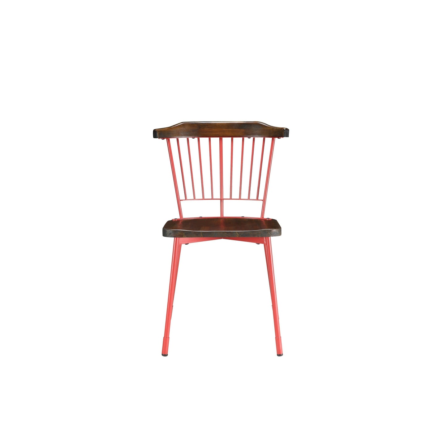 HomeRoots 21" x 19" x 32" Brown Oak Wood With Red Metal Base Side Chair in Set of Two