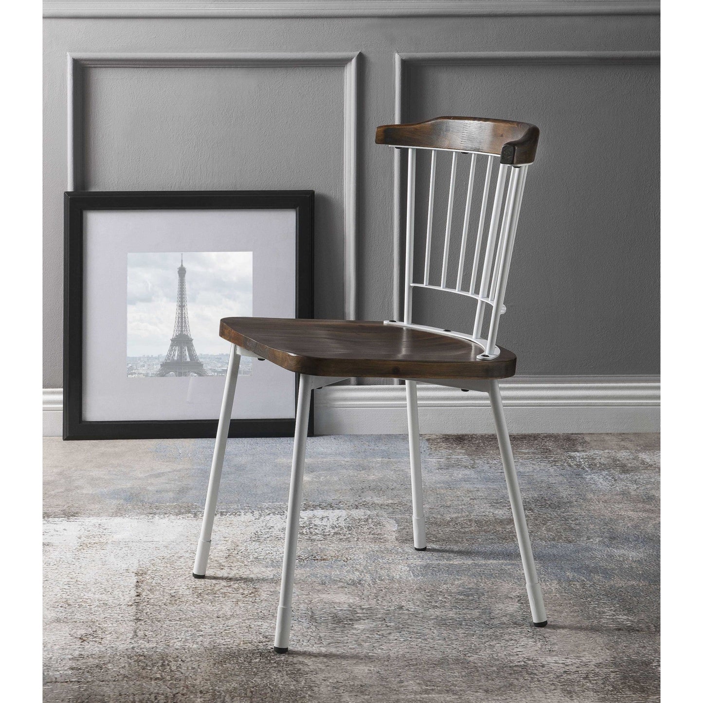 HomeRoots 21" x 19" x 32" Brown Oak Wood With White Metal Base Side Chair in Set of Two