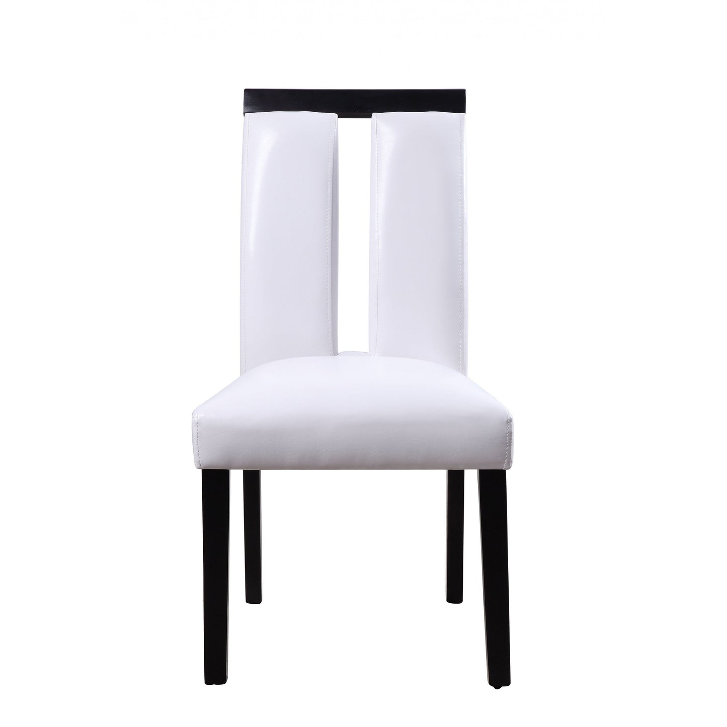 HomeRoots 21" x 26" x 39" Black Wood Side Chair With White Faux Leather Upholstered Seat