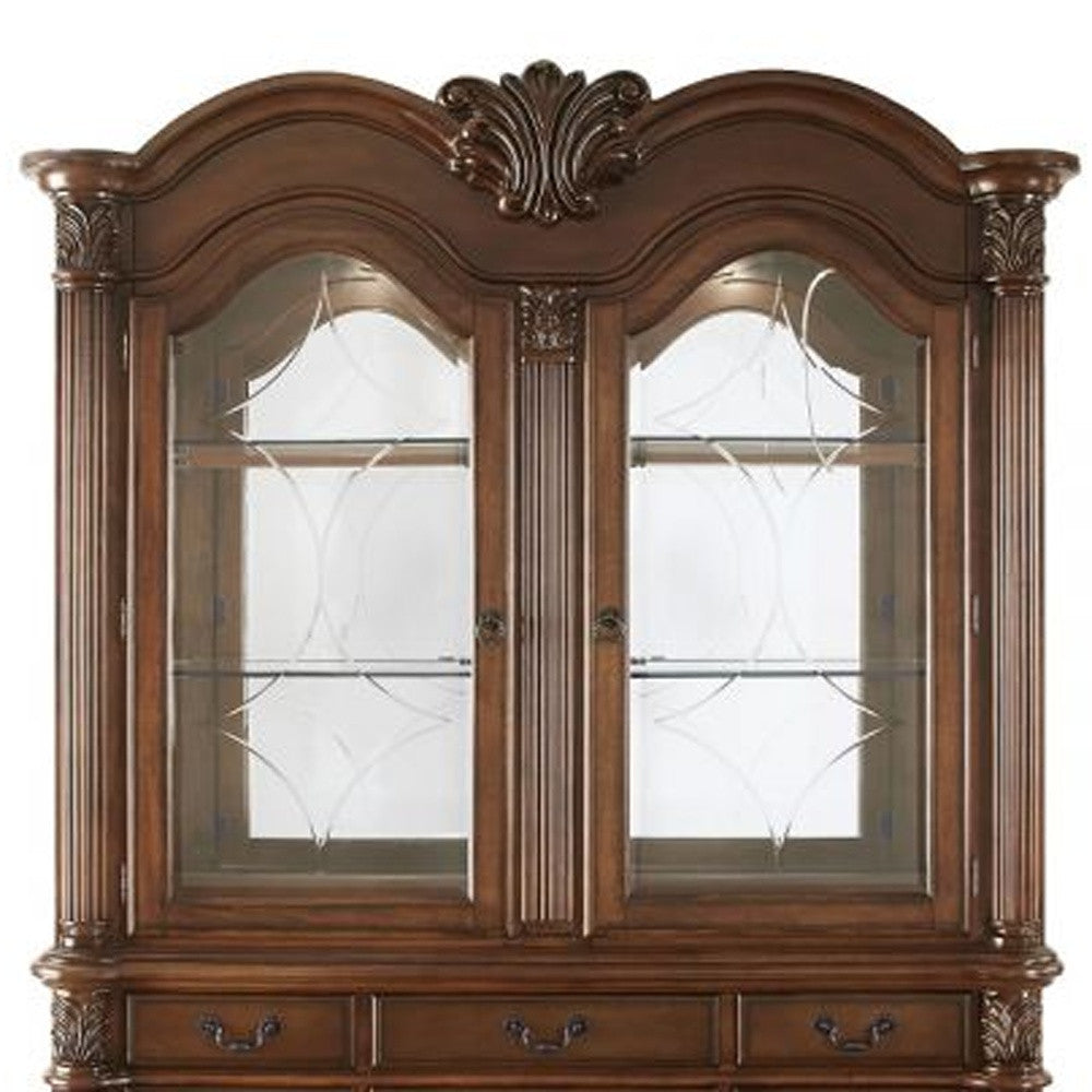 HomeRoots 21' x 61' x 88' Cherry Wood Poly Resin Glass Mirror Hutch Buffet