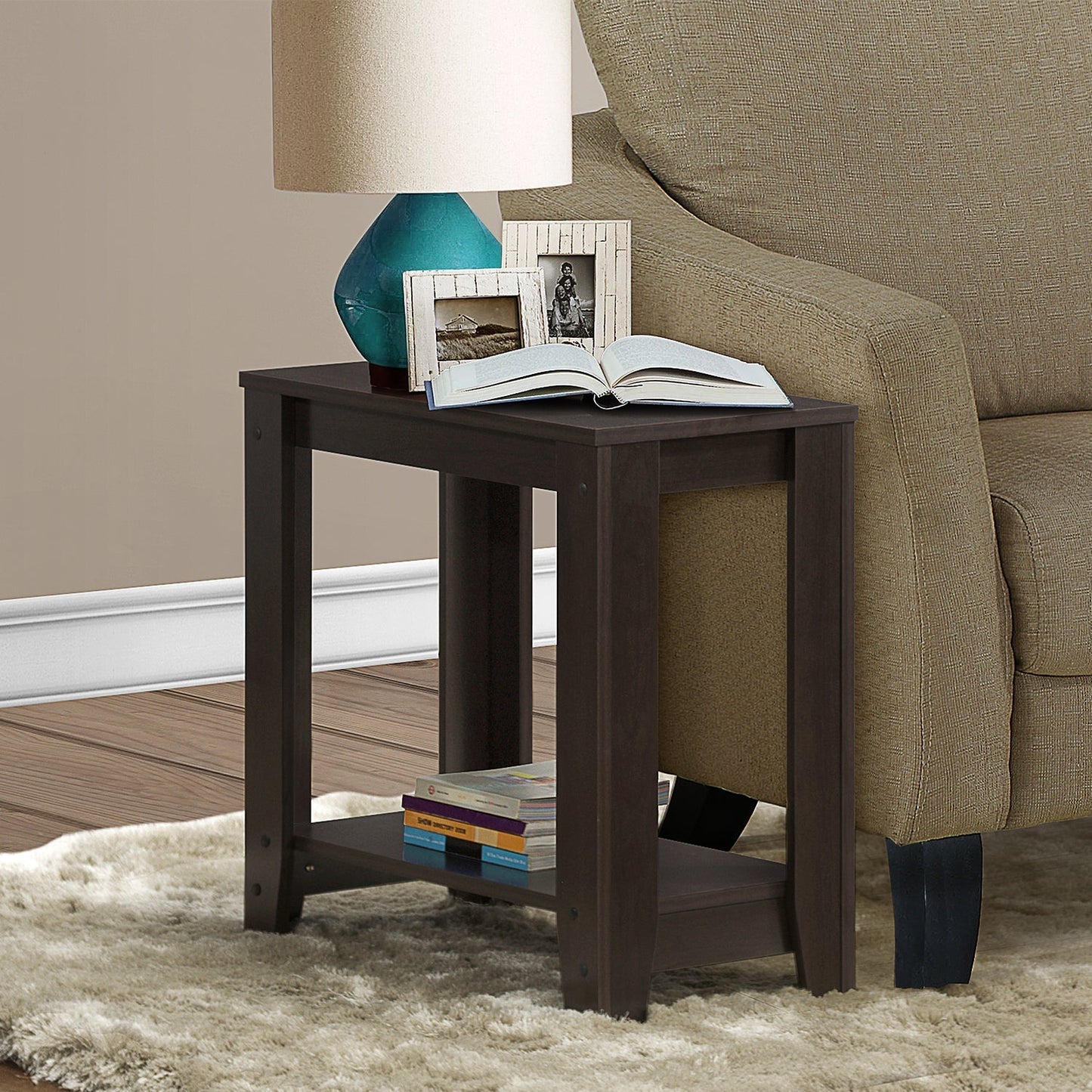 HomeRoots 22" End Table With Shelf in Dark Brown Finish