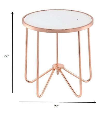 HomeRoots 22" Rose Gold And Clear Glass Round End Table