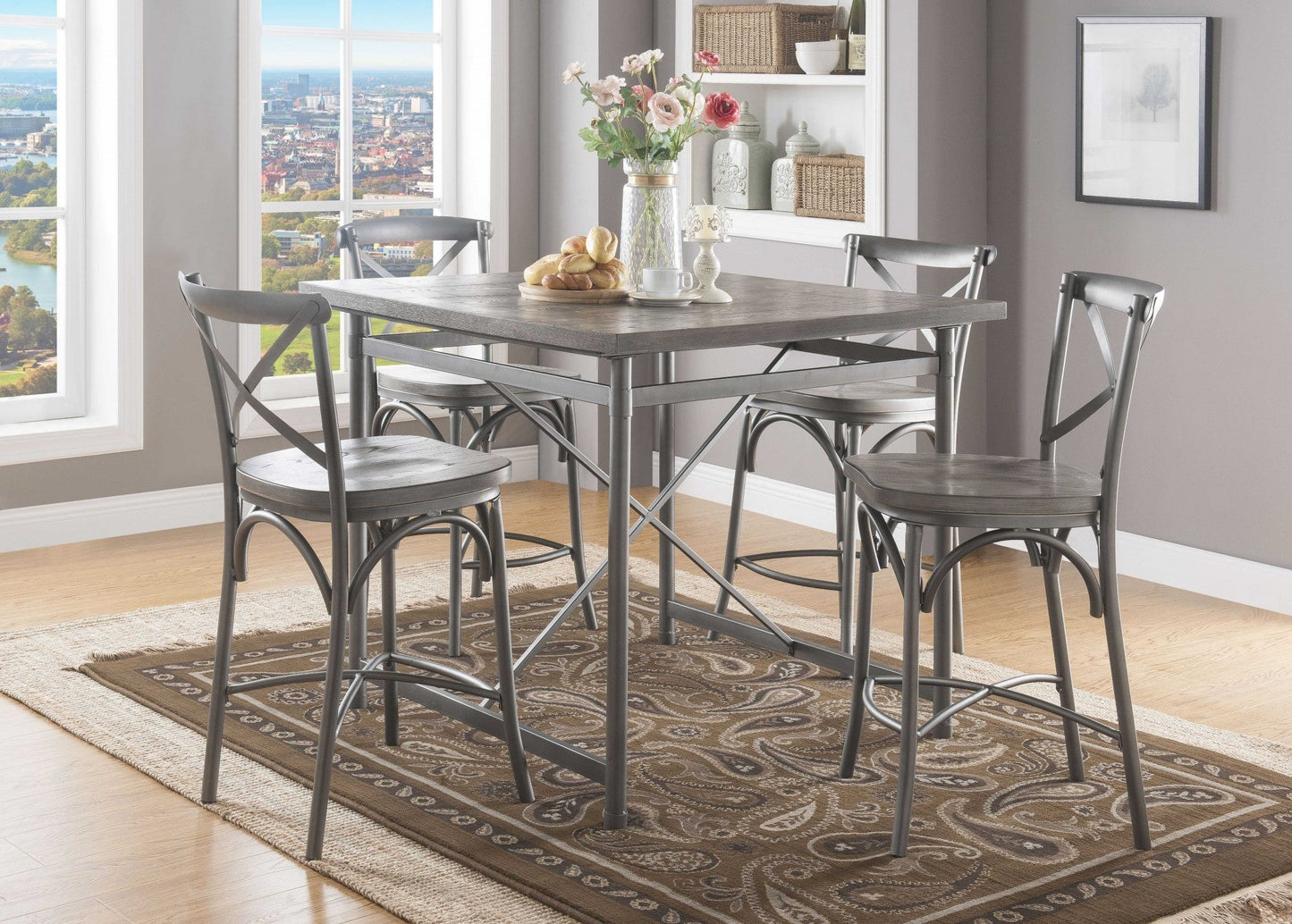 HomeRoots 22" x 20" x 40" Gray Oak And Sandy Gray Counter Height Chair in Set of Two