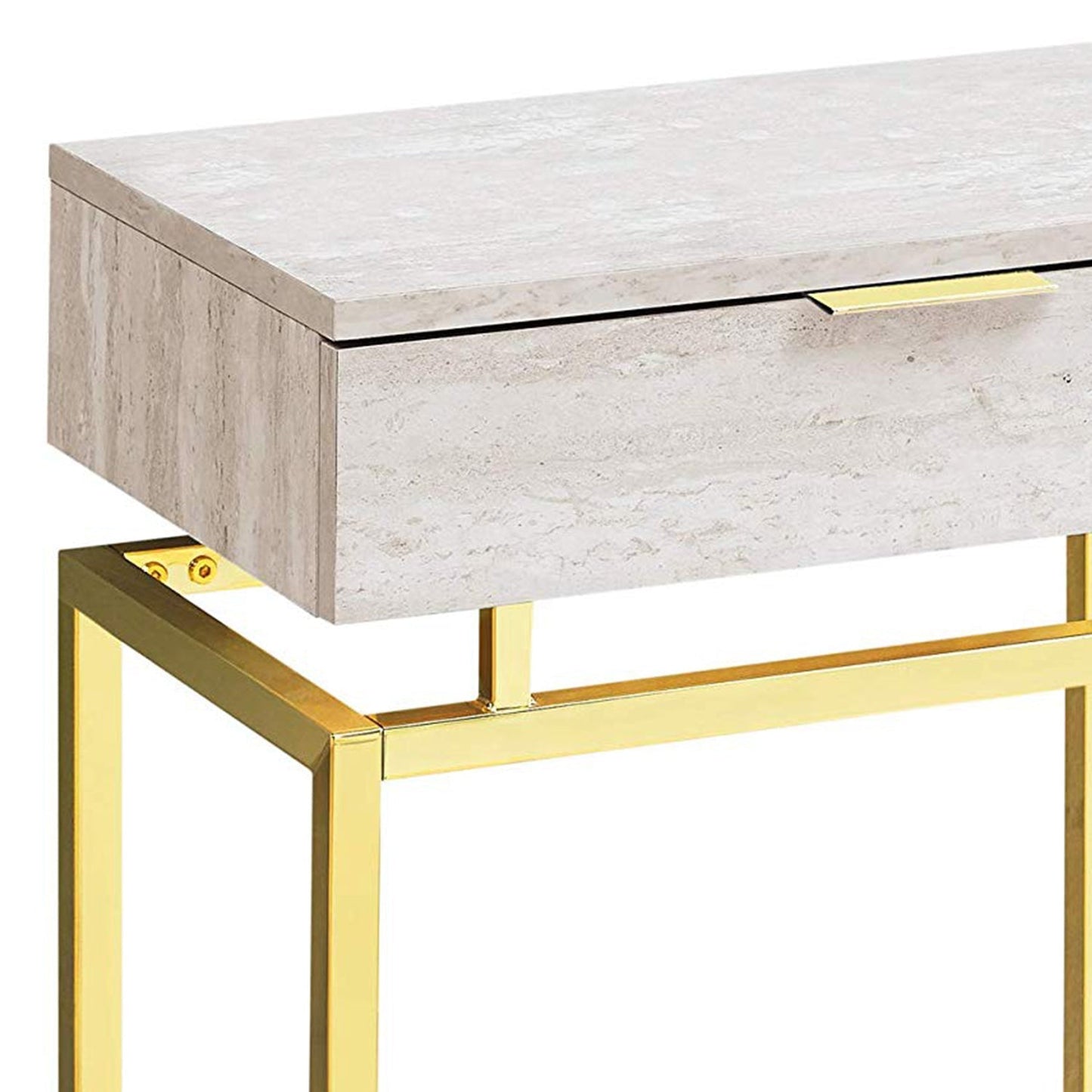 HomeRoots 23" End Table With Drawer in Gold and Beige Finish