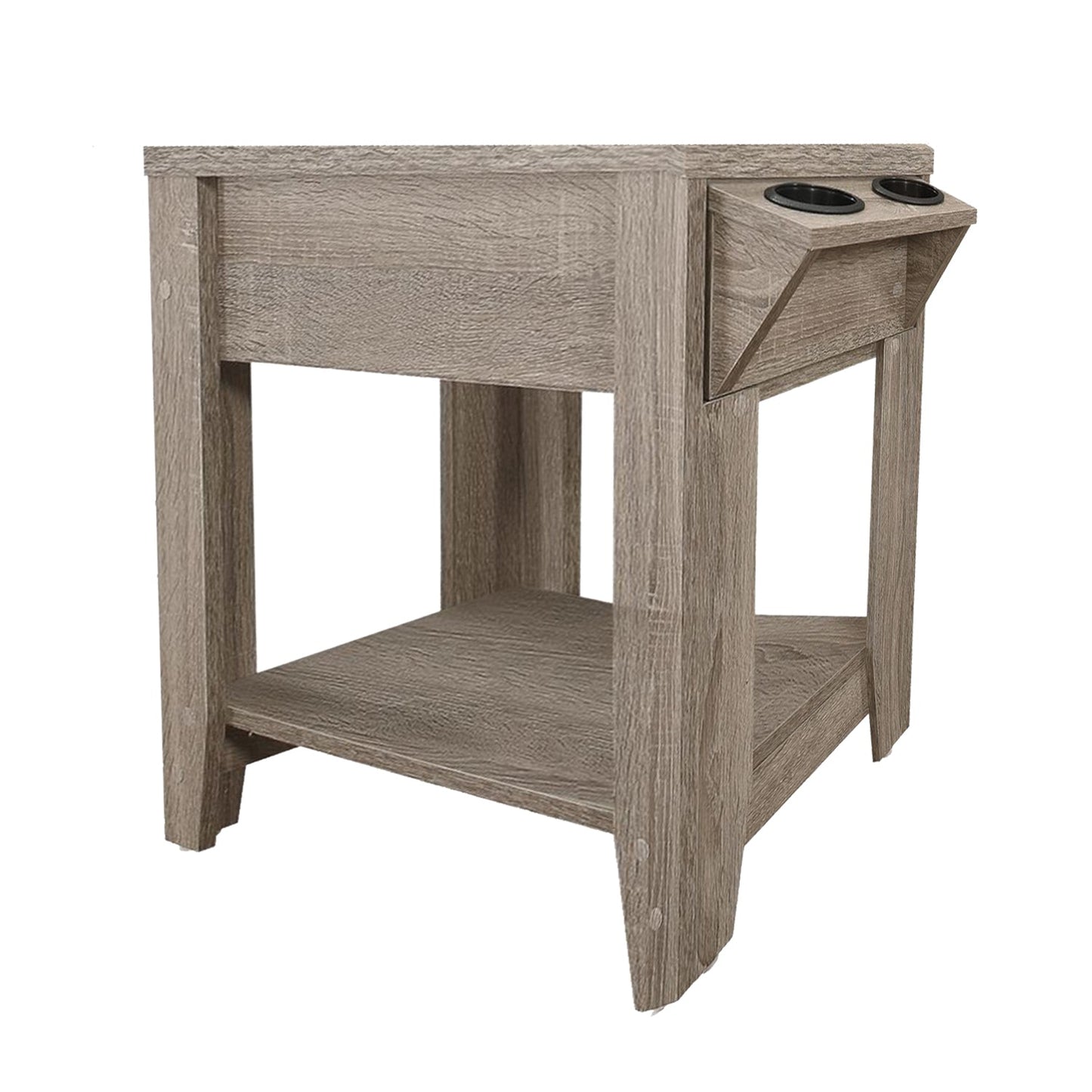 HomeRoots 23" End Table With Shelf in Taupe Finish
