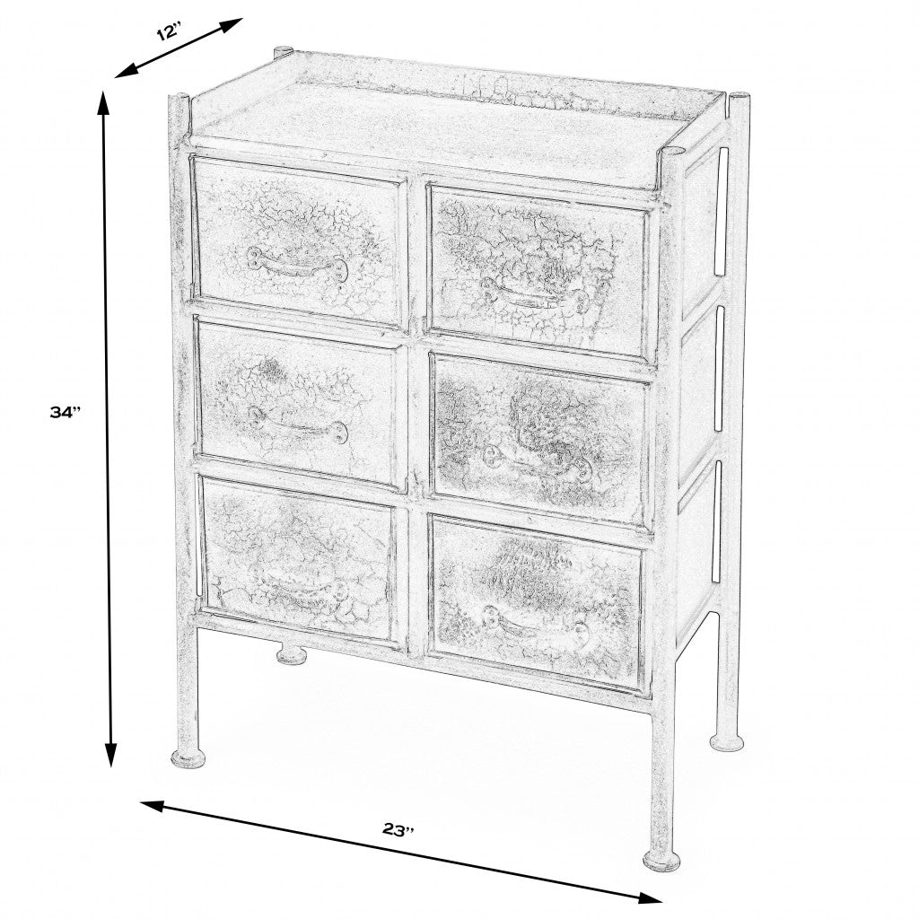 HomeRoots 23" Metal Six Drawer Chest in Bronze Finish