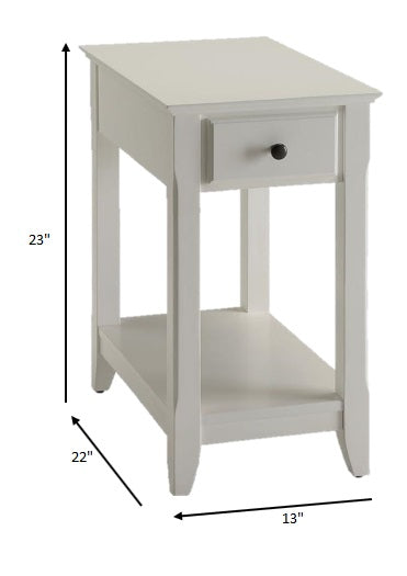 HomeRoots 23" Solid And Manufactured Wood Mirrored End Table With Drawer And Shelf in White Finish