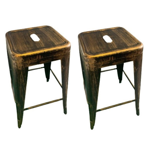 HomeRoots 24" Backless Metal Barstools In Distressed Black Finish, Set of 2