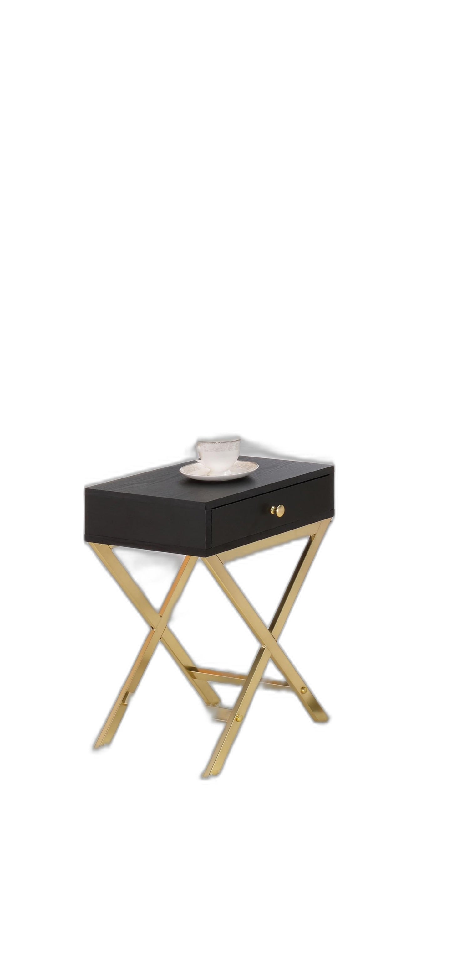 HomeRoots 24" Gold And Black Solid Wood End Table With Drawer