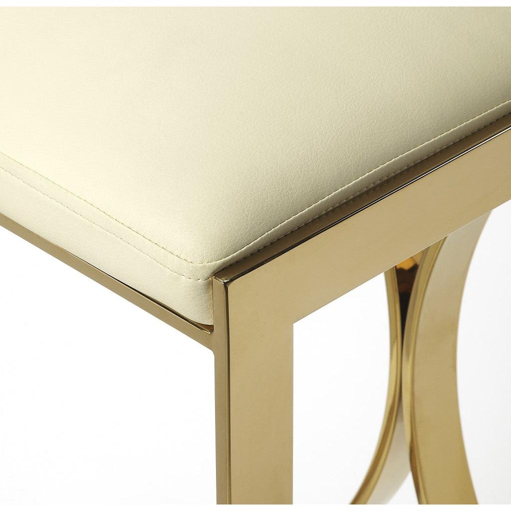 HomeRoots 24" Iron Backless Counter Height Bar Chair With Footrest in Off-White and Gold Finish
