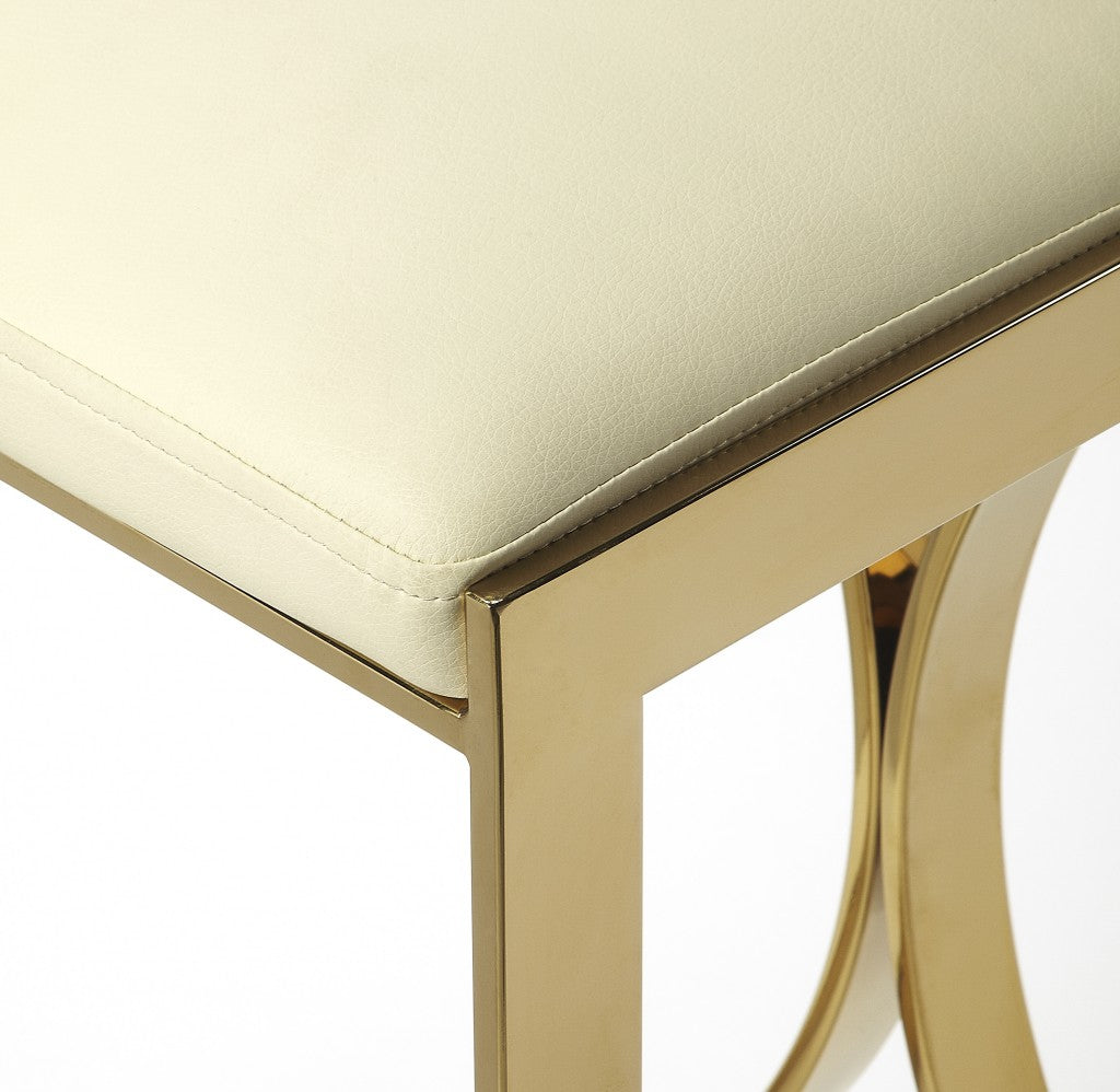 HomeRoots 24" Iron Backless Counter Height Bar Chair With Footrest in Off-White and Gold Finish