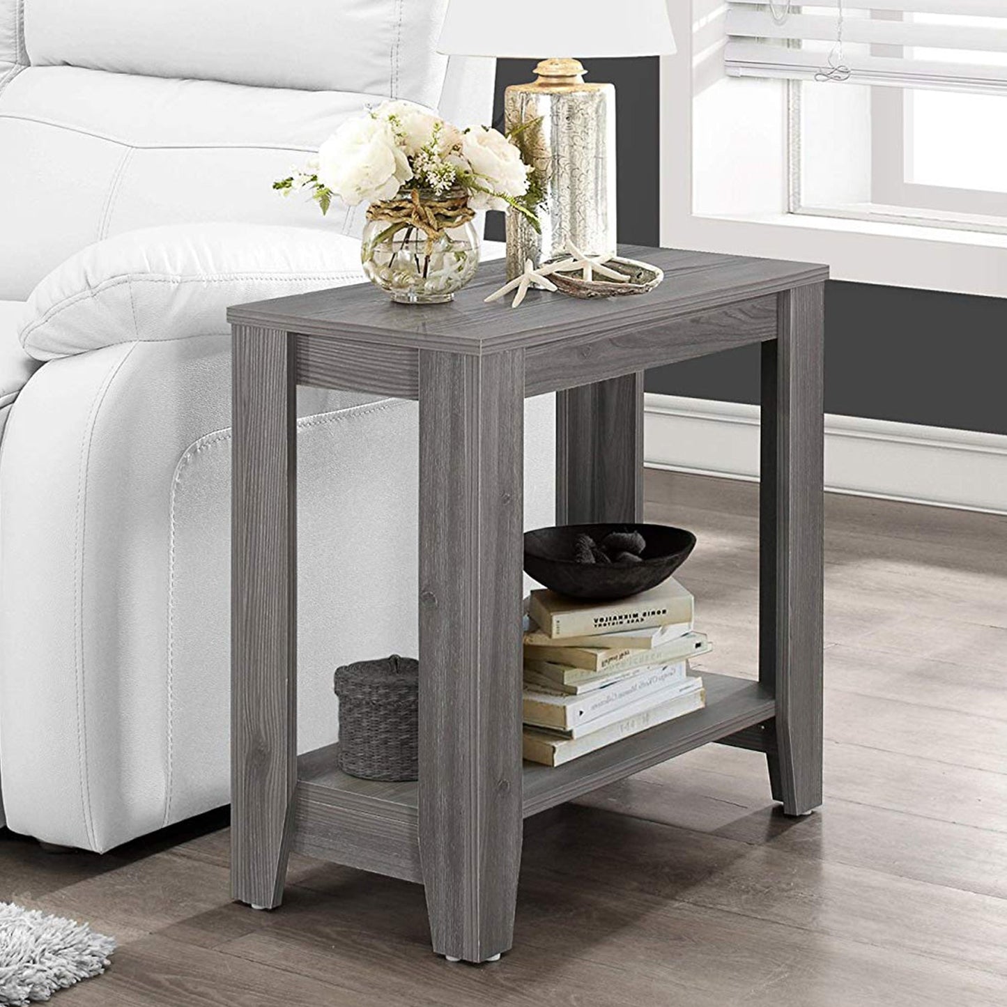 HomeRoots 24" Particle Board Laminate Accent Table in Grey Finish
