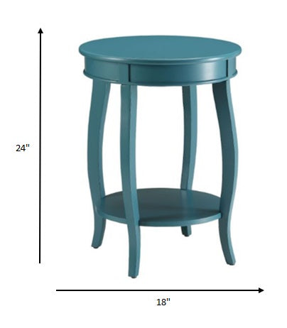 HomeRoots 24" Solid Wood Round End Table With Shelf in Teal Blue Finish